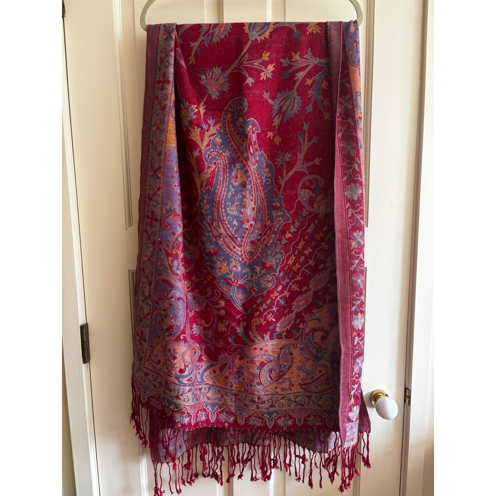 Red Paisley Pashmina Shawl Reversible Jacquard Woven Fringe Wrap Scarf